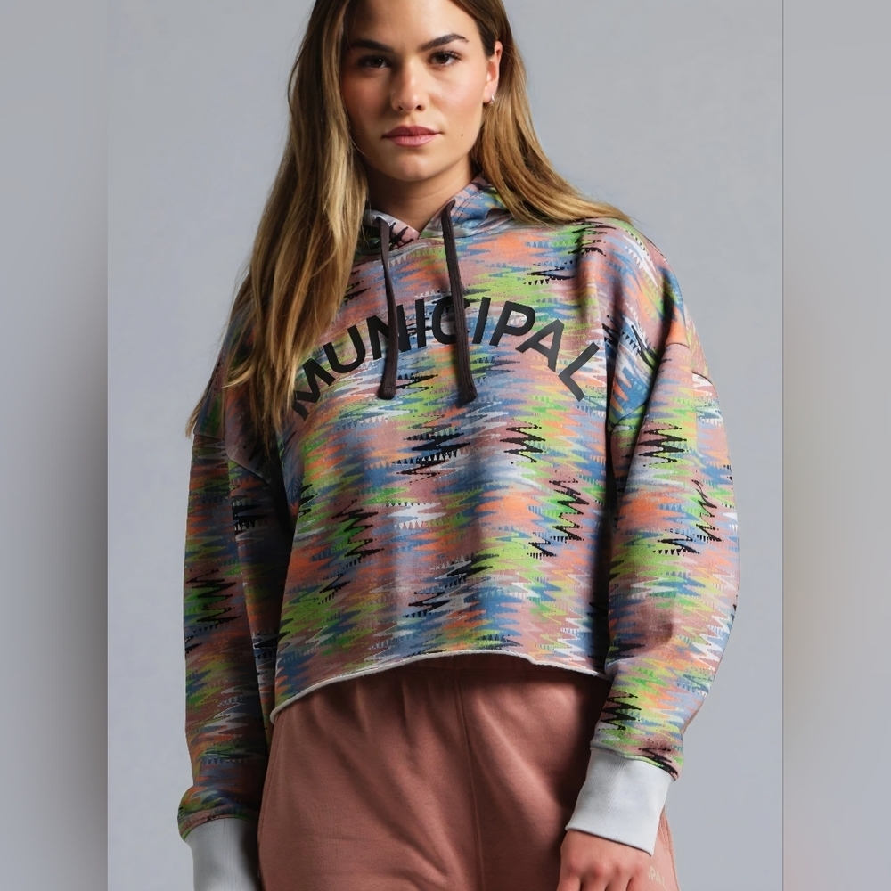 Municipal Women's M.OG Zig Zag Cropped Oversized Colorful Hoodie Size Small